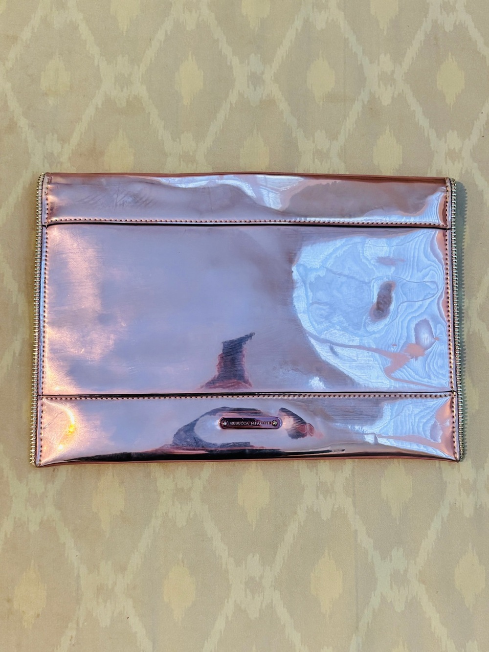 Rebecca Minkoff Leo Zipper Edge Envelope Clutch in Shiny Silvery Pink